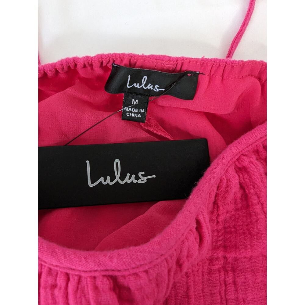 Lulus Cinched It‎ Magenta Ruffled Belted Shift Mini Dress Size Medium Pink New - Picture 7 of 9